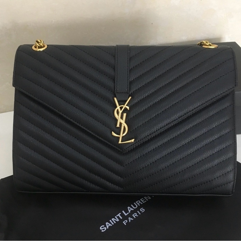 Saint Laurent Black Chevron Shoulder Bag